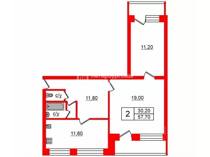 2-к кв. Санкт-Петербург ул. Крыленко, 45К1 (57.7 м) - Фото 1