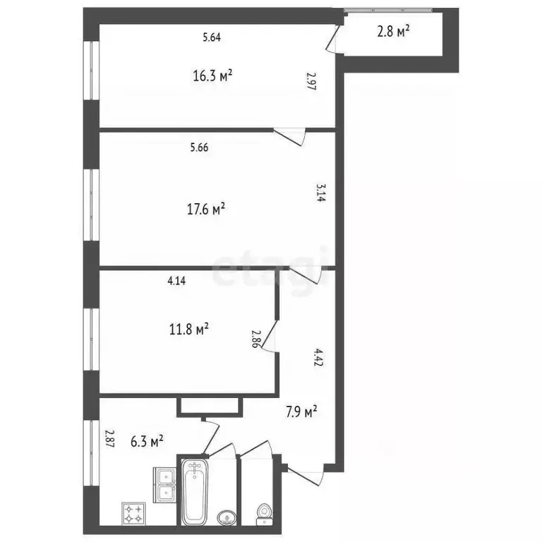 3-к кв. Санкт-Петербург Тимуровская ул., 15К1 (64.0 м) - Фото 1