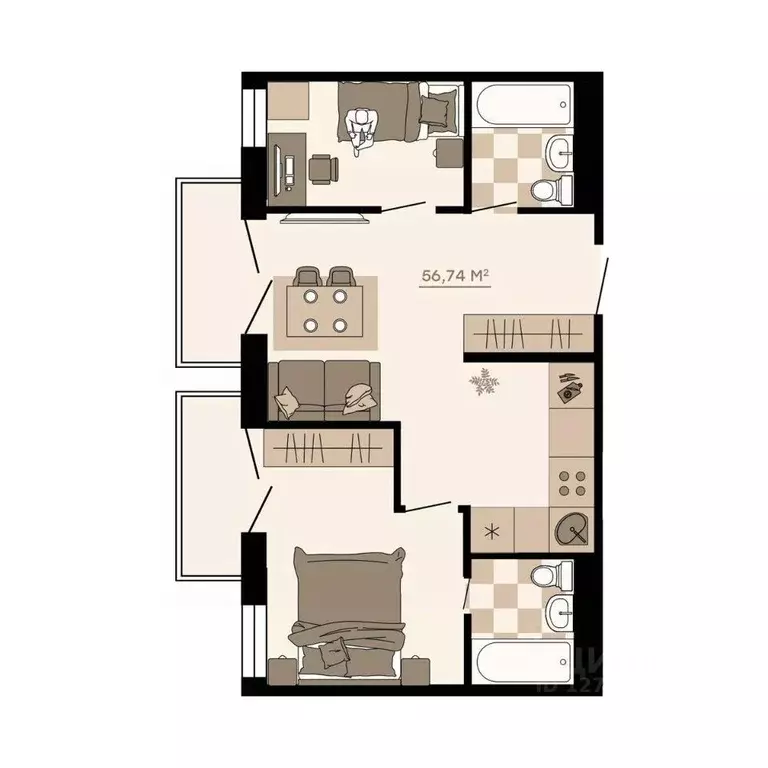 3-к кв. Приморский край, Владивосток ул. Грязелечебница (56.74 м) - Фото 1