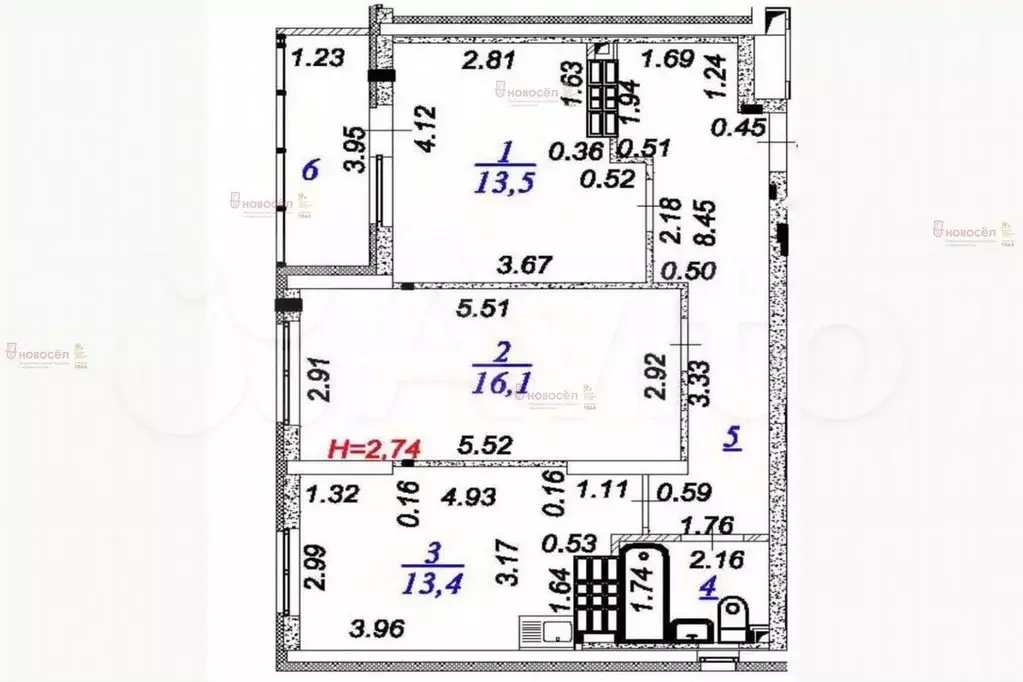 2-к. квартира, 60 м, 23/23 эт. - Фото 0