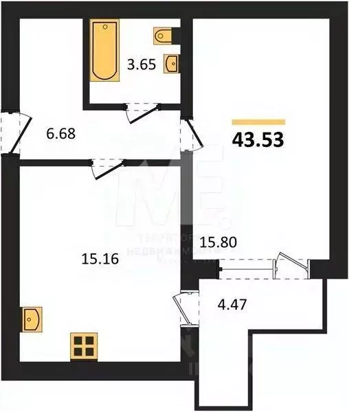 1-к кв. Калининградская область, Калининград ул. Согласия, 53Б (43.53 ... - Фото 0