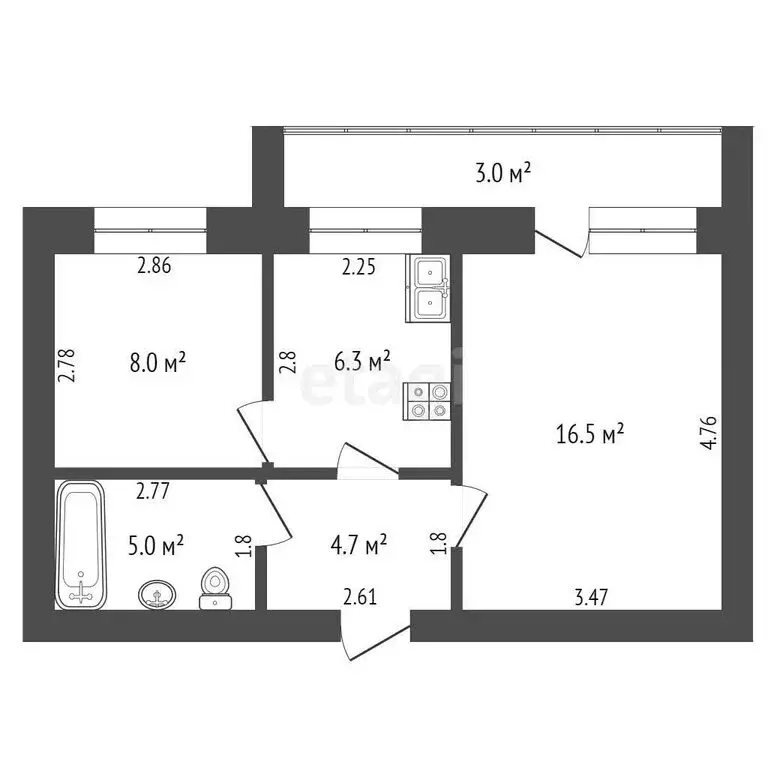 2-комнатная квартира: Бирск, улица 8 Марта, 24Г (40.5 м) - Фото 0