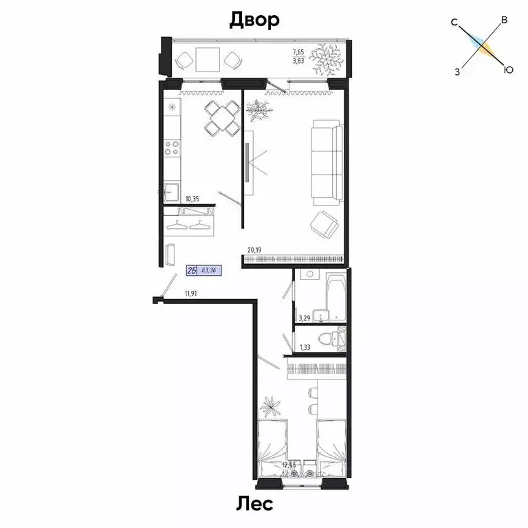 2-комнатная квартира: Томск, Иркутский тракт, 185Б (63.36 м) - Фото 0