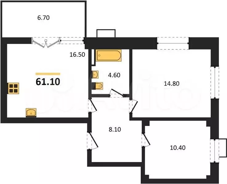 2-к. квартира, 61,1 м, 1/8 эт. - Фото 1