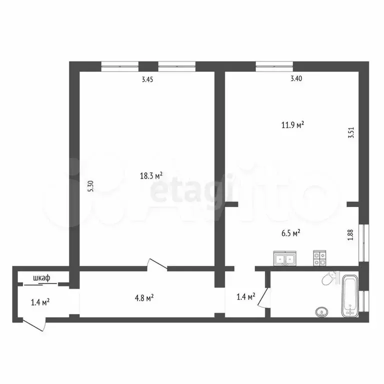 2-к. квартира, 47,5 м, 2/2 эт. - Фото 0