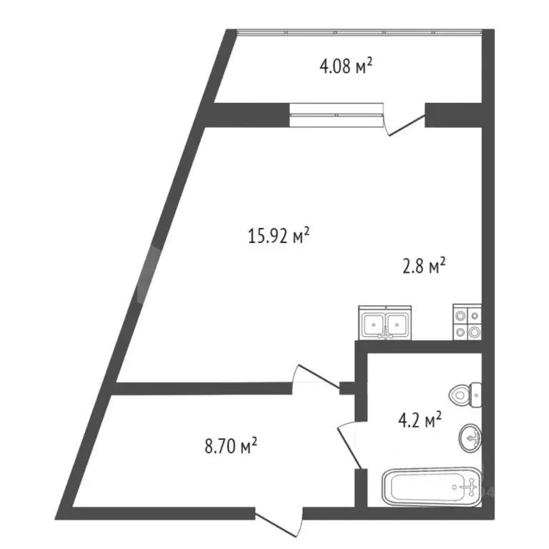 Студия Тюменская область, Тюмень ул. Новоселов, 113 (34.0 м) - Фото 1