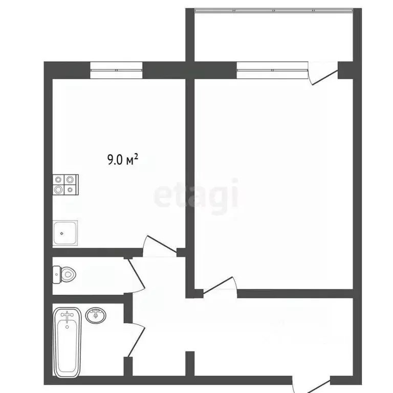 1-к кв. Челябинская область, Челябинск ул. Косарева, 8 (33.0 м) - Фото 1