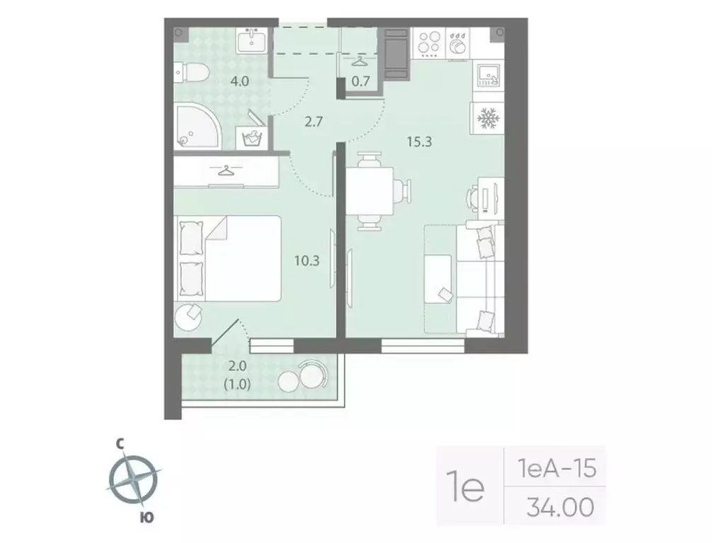 Квартира, 1 комната, 34 м - Фото 1