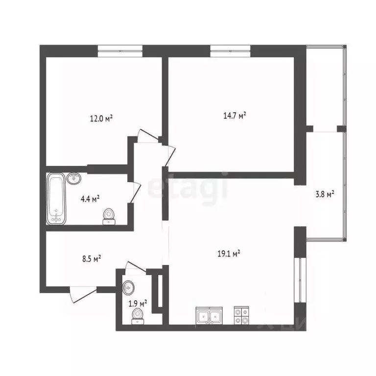 2-к кв. Тюменская область, Тюмень ул. Обдорская, 1 (59.6 м) - Фото 2