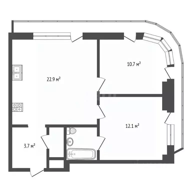 3-к кв. Москва Атлантик кв-л, Сити Бэй жилой комплекс, Б1 (53.9 м) - Фото 1