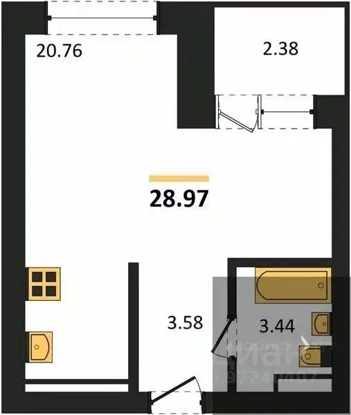 Студия Воронежская область, Воронеж Транспортная ул., 58 (28.97 м) - Фото 0