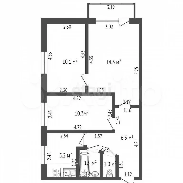3-к. квартира, 49,1 м, 5/5 эт. - Фото 0