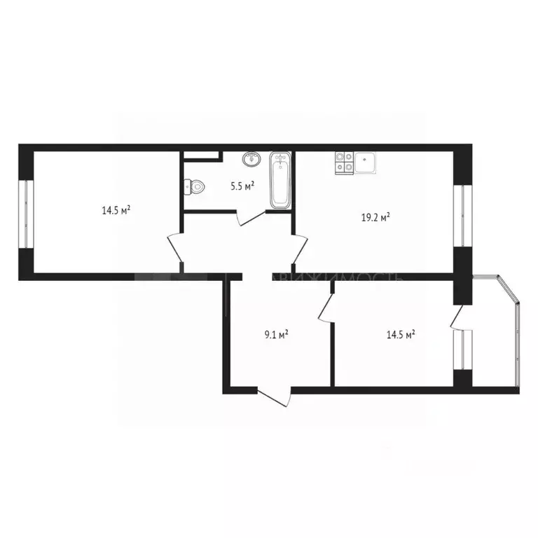 2-к кв. Тюменская область, Тюмень Кремлевская ул., 110к3 (67.0 м) - Фото 0