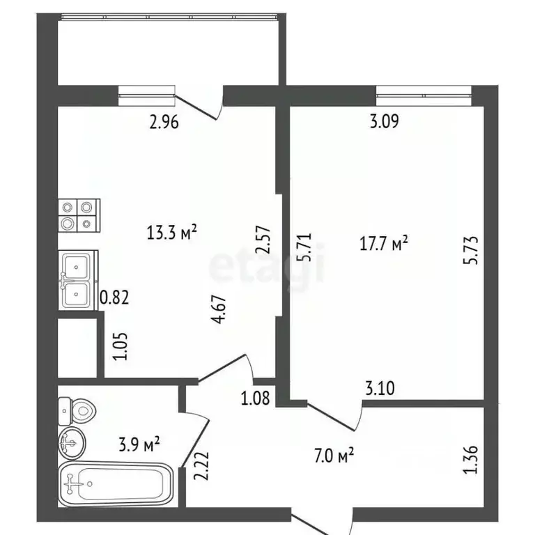 1-к кв. Санкт-Петербург бул. Александра Грина, 2к1 (41.9 м) - Фото 2
