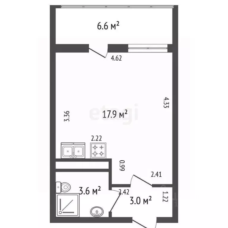 Студия Санкт-Петербург Октябрьская наб., 34к2 (24.5 м) - Фото 2