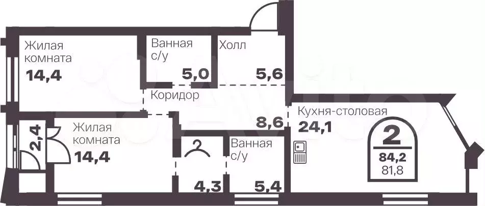 2-к. квартира, 81,8 м, 19/24 эт. - Фото 1