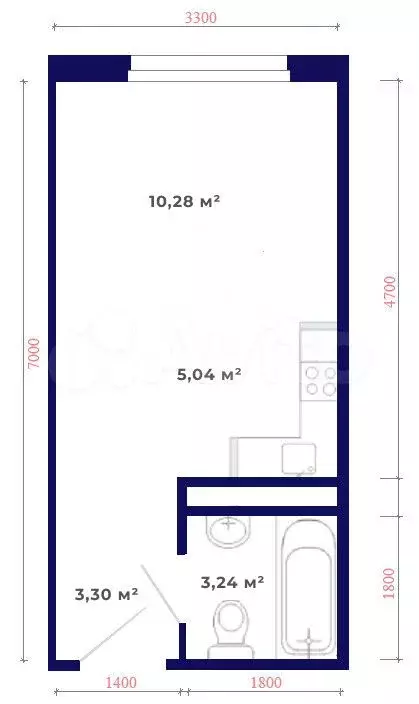 Квартира-студия, 21,9 м, 2/9 эт. - Фото 1