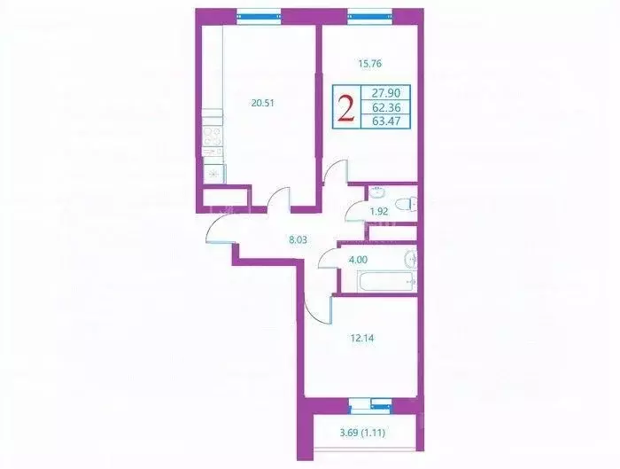 2-к кв. Московская область, Дмитров Имени В.Н. Махалина мкр, 39 (66.1 ... - Фото 2