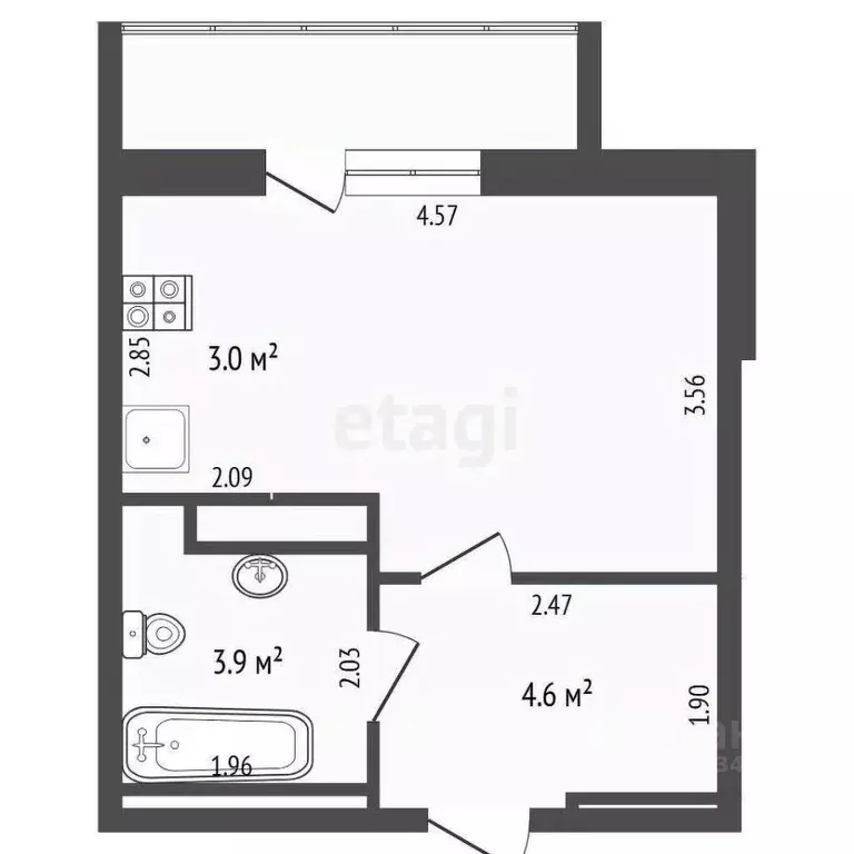 Студия Тюменская область, Тюмень ул. Фармана Салманова, 26 (24.5 м) - Фото 2