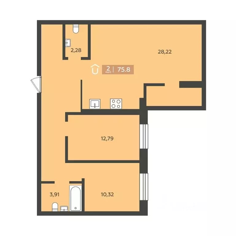 2-к кв. Свердловская область, Екатеринбург ул. Дорожная, 18 (75.8 м) - Фото 1