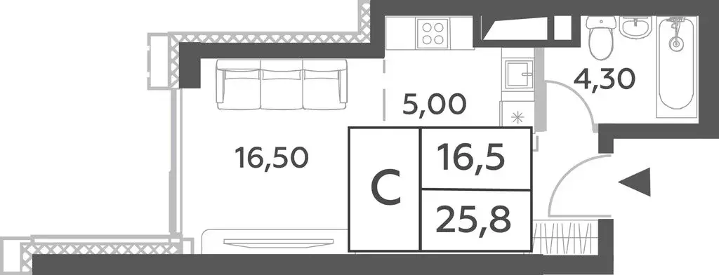 Квартира-студия: Москва, проспект Генерала Дорохова, вл1к1 (25.8 м) - Фото 1