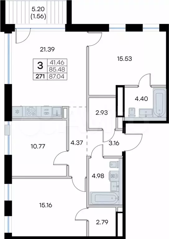 3-к. квартира, 87 м, 5/8 эт. - Фото 0