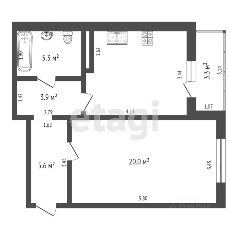 1-к кв. Тверская область, Тверь Хрустальная ул., 37 (48.7 м) - Фото 2