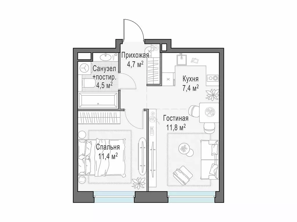1-комнатная квартира: Мытищи, жилой комплекс Белый Grad, 12.2 (39.8 м) - Фото 1