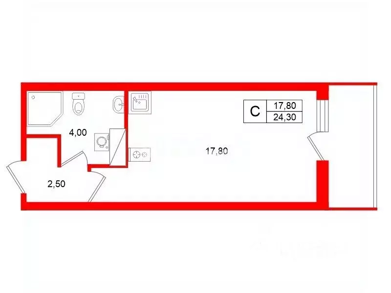 Студия Санкт-Петербург ул. Плесецкая, 20к1 (24.3 м) - Фото 1
