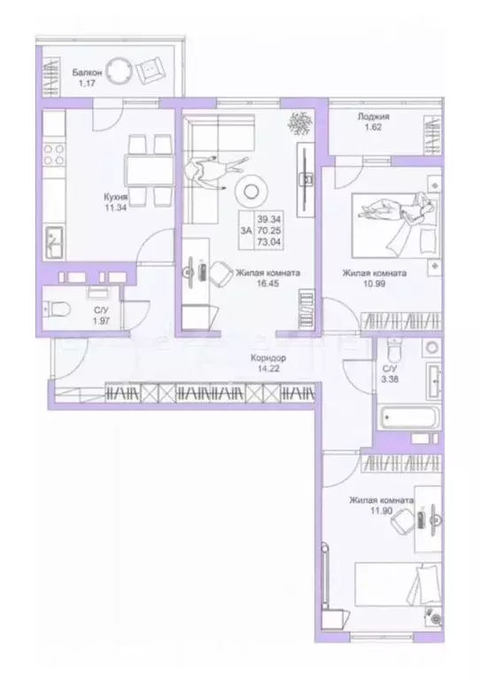 3-к кв. Татарстан, Казань ул. Александра Курынова, 10к2 (75.0 м) - Фото 2