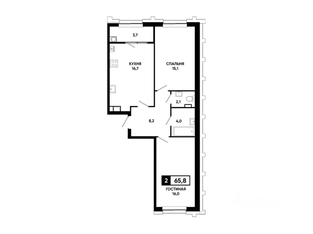 2-к кв. Ставропольский край, Ставрополь просп. Российский, 16к1 (65.8 ... - Фото 2