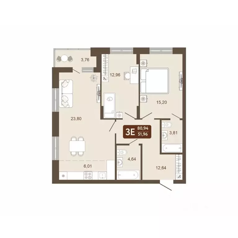 3-к кв. Кемеровская область, Кемерово 58В мкр, 1 (80.94 м) - Фото 2
