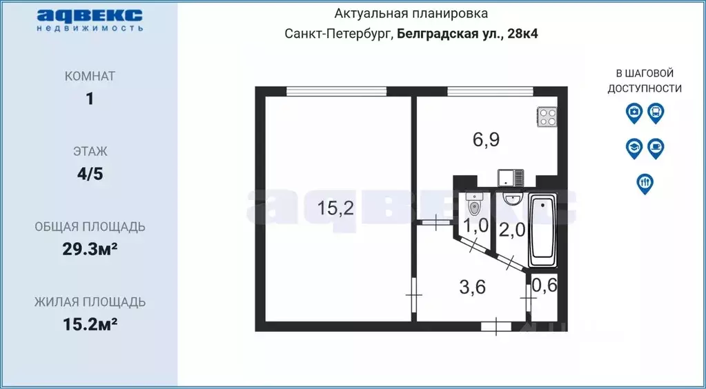 1-к кв. Санкт-Петербург Белградская ул., 28К4 (29.3 м) - Фото 1