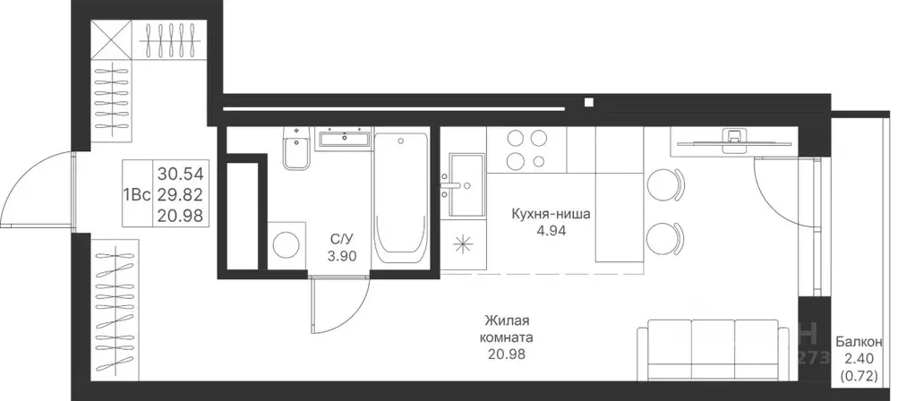 Студия Татарстан, Казань Мой Ритм жилой комплекс, ПК14 (30.54 м) - Фото 0