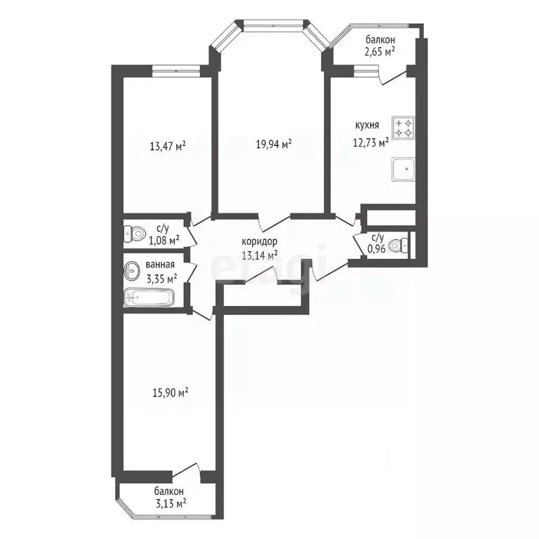 3-к кв. Башкортостан, Уфа ул. Маршала Жукова, 22 (80.9 м) - Фото 2