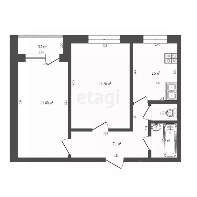 2-к кв. Башкортостан, Стерлитамак Полевая ул., 17 (50.5 м) - Фото 1