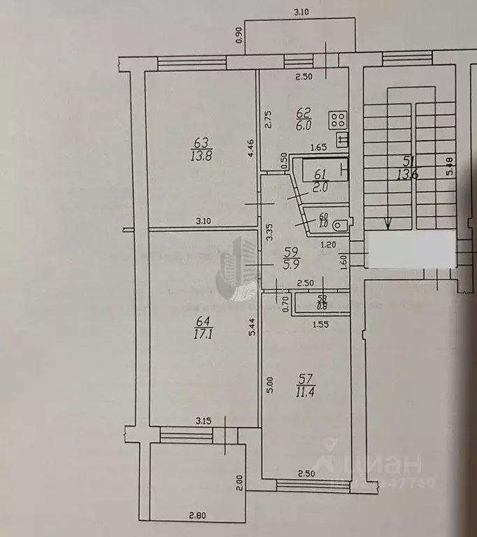 3-к кв. Краснодарский край, Краснодар ул. Имени Калинина, 13к41 (66.0 ... - Фото 2