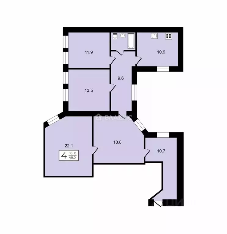 4-к кв. Санкт-Петербург Кирочная ул., 24 (101.0 м) - Фото 2
