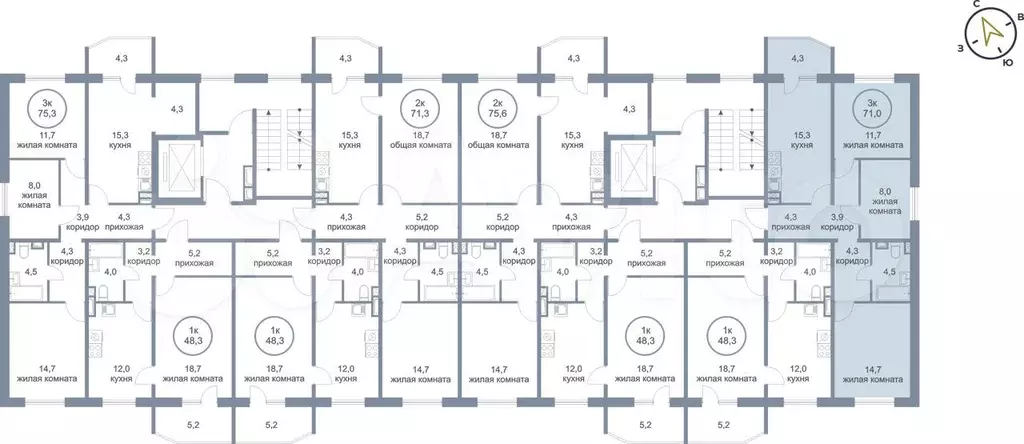 3-к. квартира, 71 м, 3/5 эт. - Фото 1