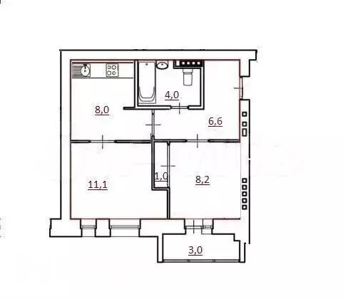 2-к. квартира, 41,9 м, 6/6 эт. - Фото 0
