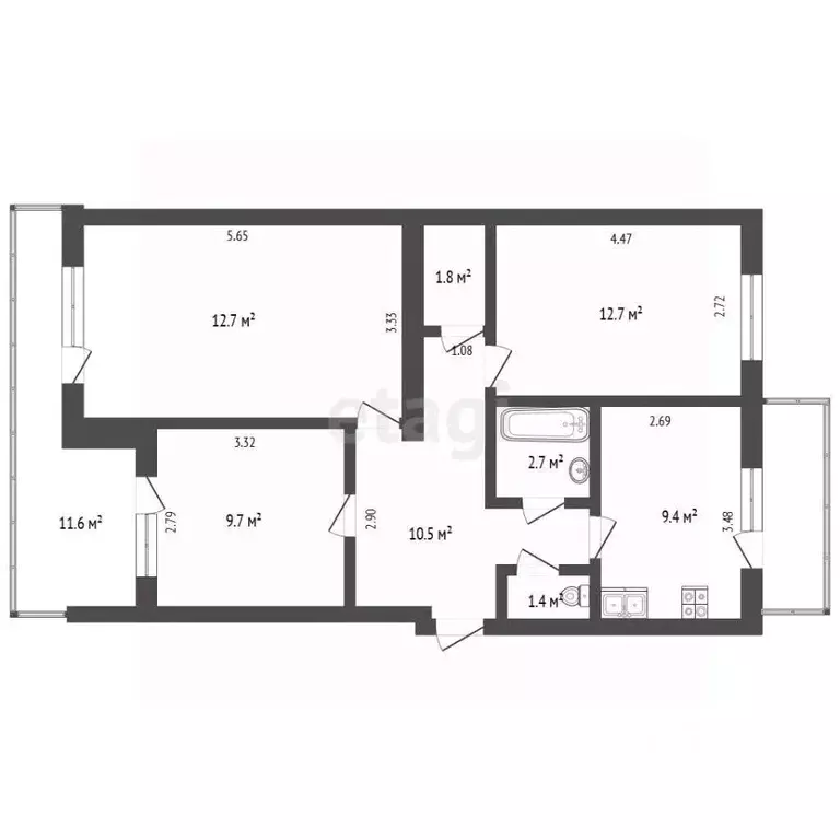 3-к кв. Крым, Феодосия ул. Володарского, 33 (66.9 м) - Фото 2