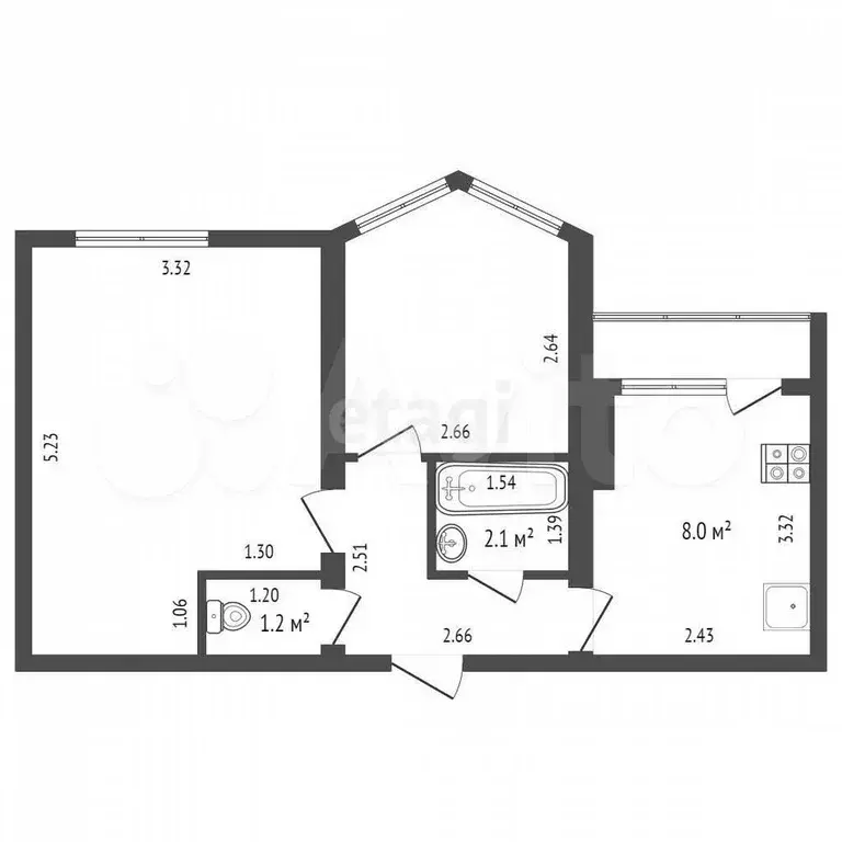 2-к. квартира, 39,6 м, 2/3 эт. - Фото 0