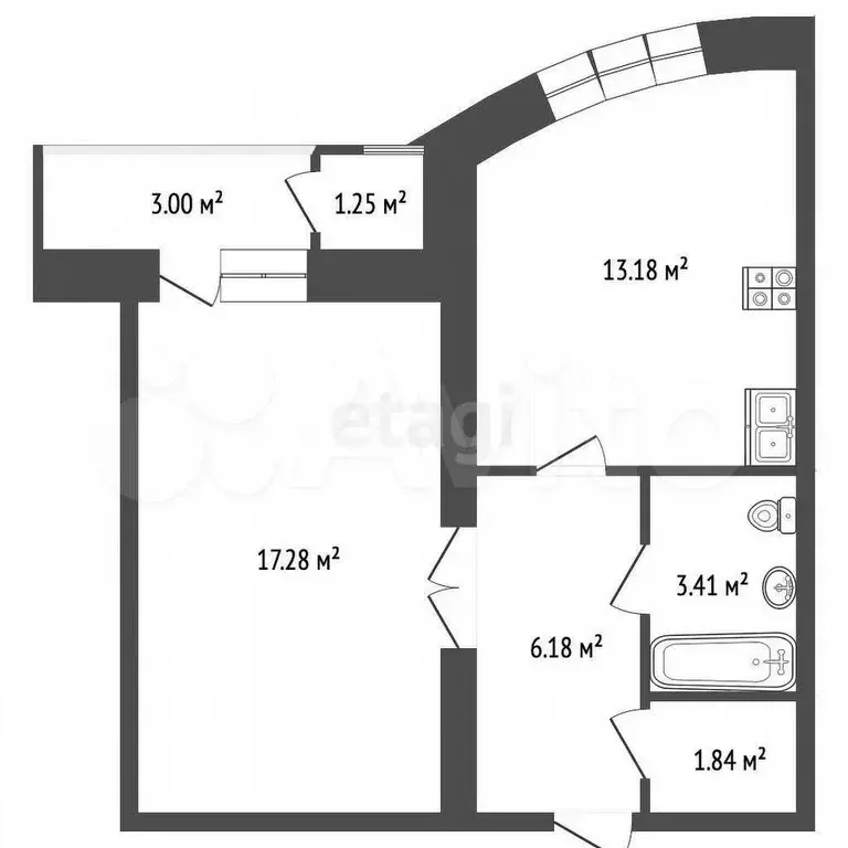 1-к. квартира, 42,4 м, 7/10 эт. - Фото 0