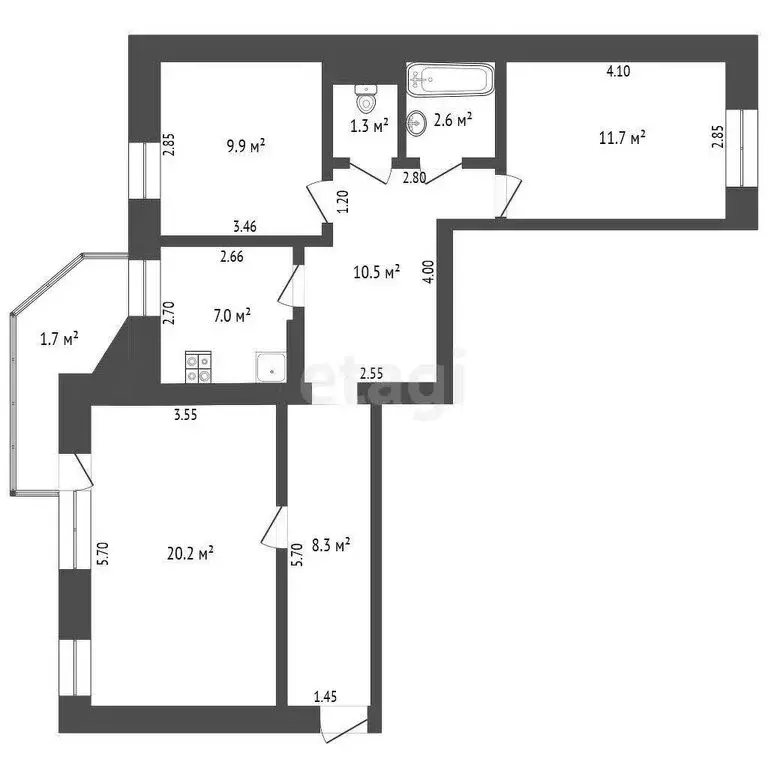 3-комнатная квартира: Тюмень, улица Николая Чаплина, 117 (71.5 м) - Фото 1