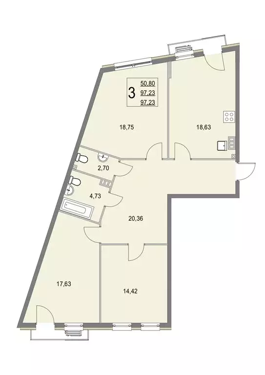 3-комнатная квартира: деревня Крюково, 6 (97.2 м) - Фото 0