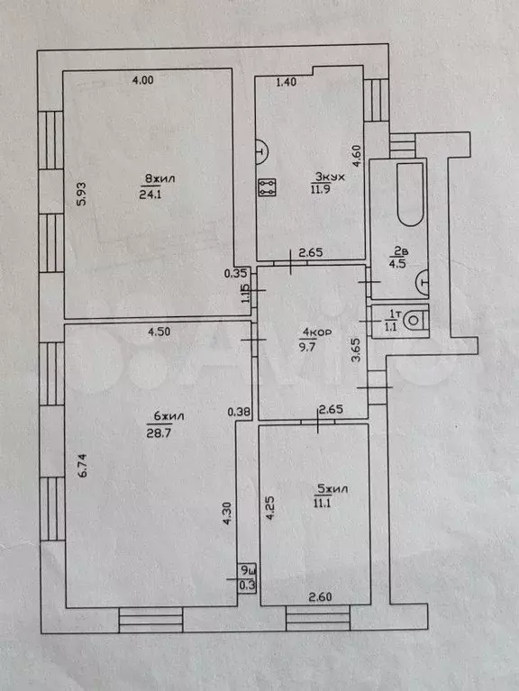 3-к. квартира, 91 м, 5/5 эт. - Фото 0