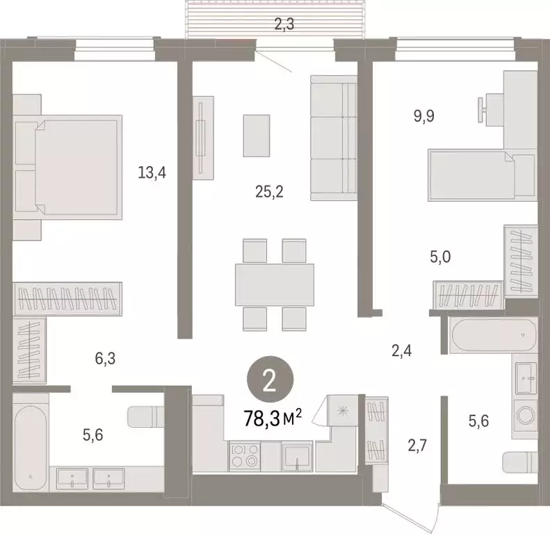 2-комнатная квартира: Новосибирск, улица Аэропорт (78.29 м) - Фото 1