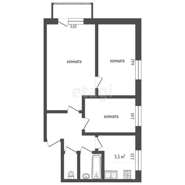 3-комнатная квартира: Ливны, улица Мира, 207 (50.2 м) - Фото 0