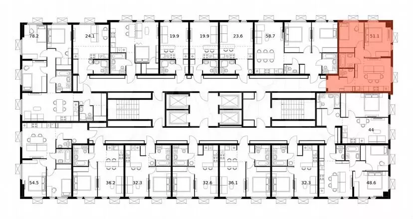 2-к. квартира, 51,1м, 23/25эт. - Фото 1