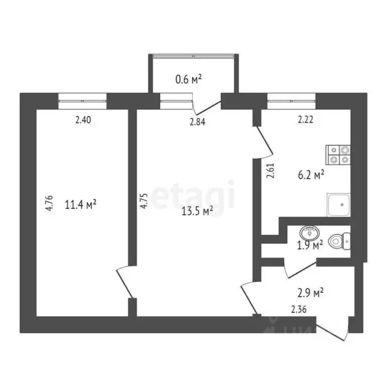 2-к кв. Крым, Евпатория ул. Дмитрия Ульянова, 78 (35.9 м) - Фото 1